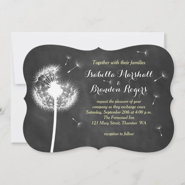 Floral Chalkboard Wedding Invitation (yellow) (Front)