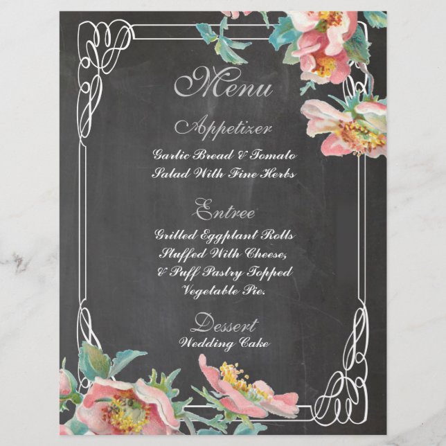 floral chalkboard wedding menu (Front)