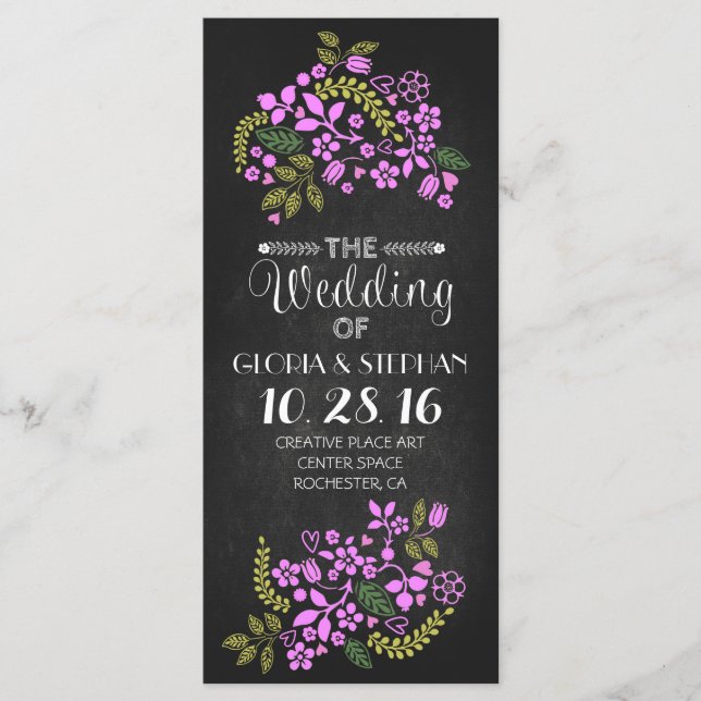 floral chalkboard wedding program cards (Front)