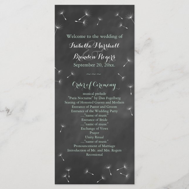 Floral Chalkboard Wedding Program (mint) Programme (Front)