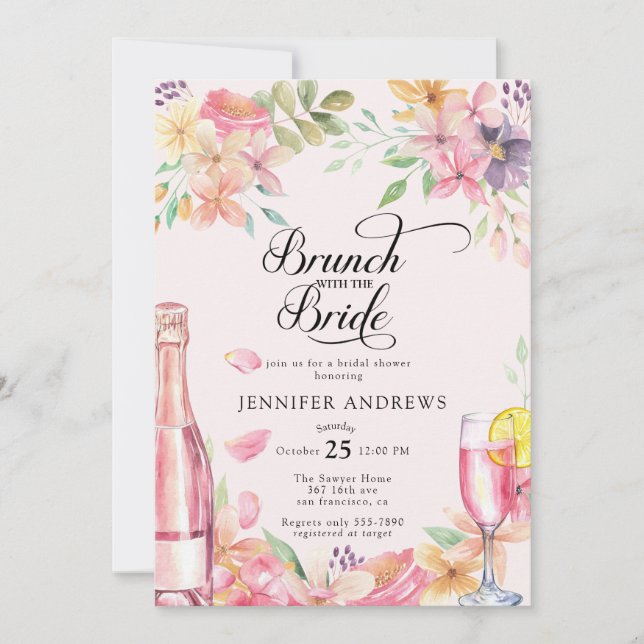  Floral Champagne | Bridal Shower Brunch Invitation (Front)
