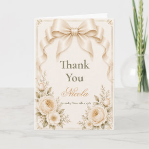 Floral Champagne Coquette Bow Baby Shower Thank You Card