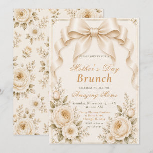 Floral Champagne Coquette Bow Mother's Day Brunch Invitation