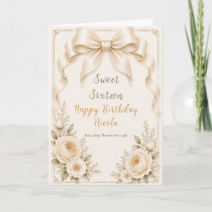 Floral Champagne Coquette Bow Sweet Sixteen Card