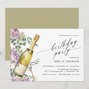 Floral Champagne Cute Fun Any Age Womens Birthday Invitation