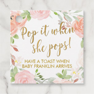 Floral Champagne Favour Tags, Pop It When She Pops Tags