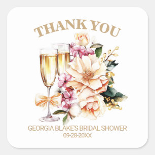 Floral Champagne Glass Bridal Shower Thank You Square Sticker