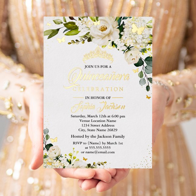 Floral Champagne Gold Watercolor Quinceanera  (Creator Uploaded)