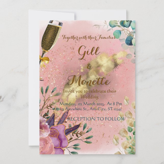 Floral Champagne Wedding Card (Front)