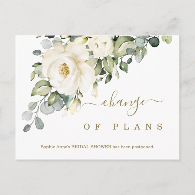 Floral Change of Plans Bridal Shower Postponed Postcard (Front)