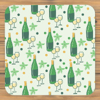 Floral Chardonnay Bottles Glasses Pattern 