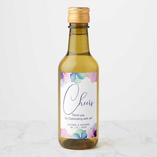 Floral "Cheers Thank you, for Celebrating with us" Wine Label (Front)