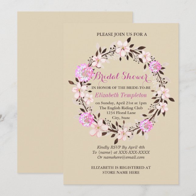 Floral Cherry Blossom and Clover Bridal Shower Invitation (Front/Back)