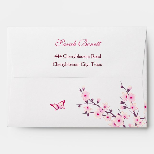 Floral Cherry Blossom Baby Shower Custom Name Envelope (Back (Top Flap))