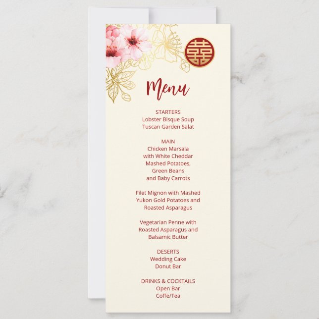 Floral Cherry Blossom Chinese Wedding    Invitation (Front)