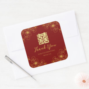 Floral cherry blossom Chinese wedding thank you Square Sticker