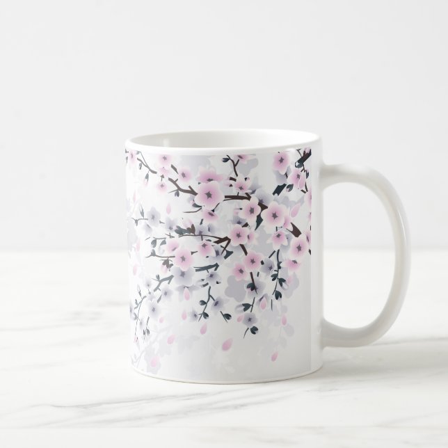Floral Cherry Blossom Dusky Pink Mauve Coffee Mug (Right)