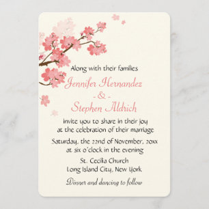 Floral Cherry Blossom Flower White & Pink Wedding Invitation