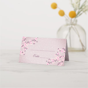 Floral Cherry Blossom Mauve Glitter  Place Card