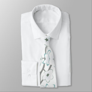 Floral Cherry Blossom Mint White Tie