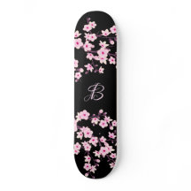 Floral Cherry Blossom Monogram Black Pink 