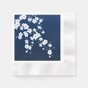 Floral Cherry Blossom Navy Blue White Napkin