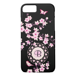 Floral Cherry Blossom Pink Black Monogram iPhone 8/7 Case