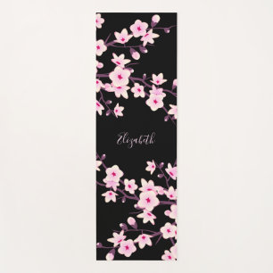 Floral Cherry Blossom Pink Black Monogram  Yoga Mat