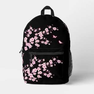 Floral Cherry Blossom Pink Black Printed Backpack