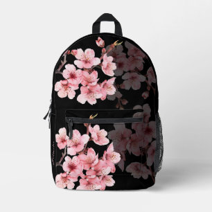 Floral Cherry Blossom Pink Black Printed Backpack