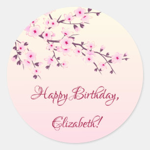 Floral Cherry Blossom Pink   Custom Birthday   Classic Round Sticker