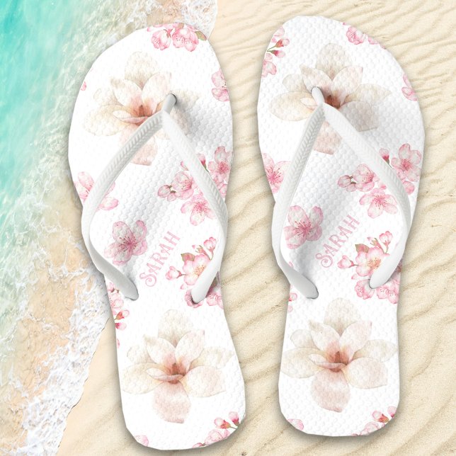 Floral Cherry Blossom Pink Flip Name Flops Flip Flops (Floral Cherry Blossom Pink Flip Name Flops Flip Flops)