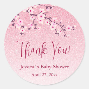 Floral Cherry Blossom Pink Girl Baby Shower  Classic Round Sticker