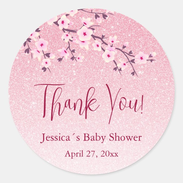 Floral Cherry Blossom Pink Girl Baby Shower  Classic Round Sticker (Front)
