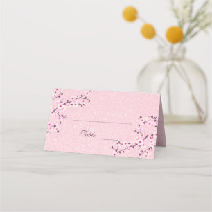 Floral Cherry Blossom Pink Glitter Girl Baby Showe Place Card