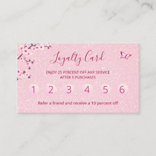 Floral Cherry Blossom Pink Glitter Loyalty Business Card