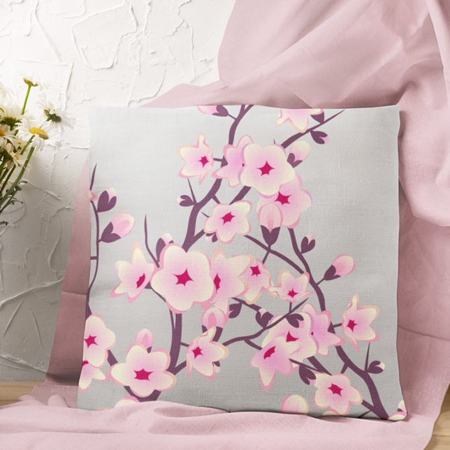 Floral Cherry Blossom Pink Grey Cushion (Creator Uploaded)