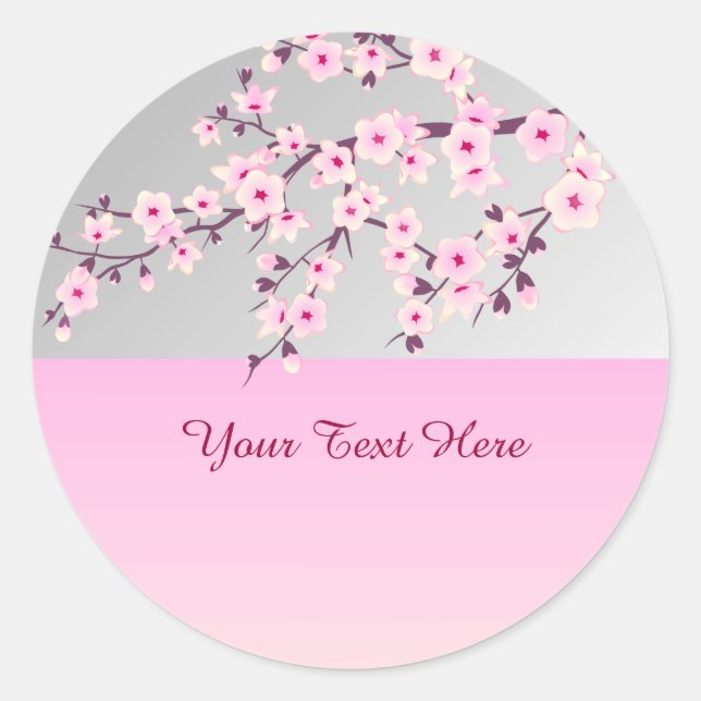 Floral Cherry Blossom Pink Grey Sticker (Front)