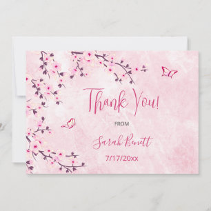 Floral Cherry Blossom Pink Marble Baby Shower  Thank You Card