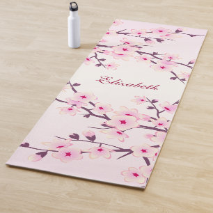 Floral Cherry Blossom Pink Monogram Yoga Mat