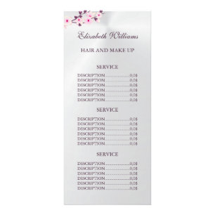 Floral Cherry Blossom Pink Silver Service Prices  Rack Card