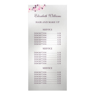 Floral Cherry Blossom Pink Silver Service Prices  Rack Card