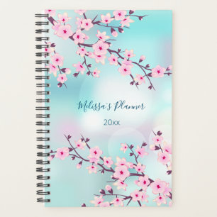 Floral Cherry Blossom Pink Turquoise Name And Year Planner