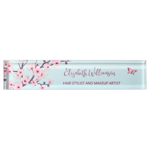 Floral Cherry Blossom Pink Turquoise Nameplate