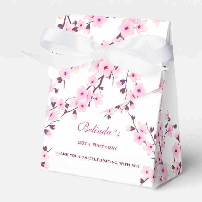 Floral Cherry Blossom Pink White | Custom Birthday Favour Box (Front Side)