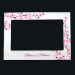 Floral Cherry Blossom Pink White Custom Wedding Magnetic Picture Frame<br><div class="desc">Pretty pink cherry blossoms on a white background, with custom bride and groom names. Love is the purest form of connection that two people can share. The best sign that binds them both together in the holy form of love is marriage. With the impeccable cherry blossom design that signifies love,...</div>