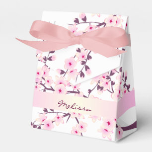 Floral Cherry Blossom Pink White Name Favour Box