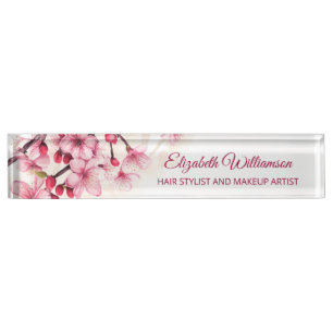 Floral Cherry Blossom Pink White  Nameplate