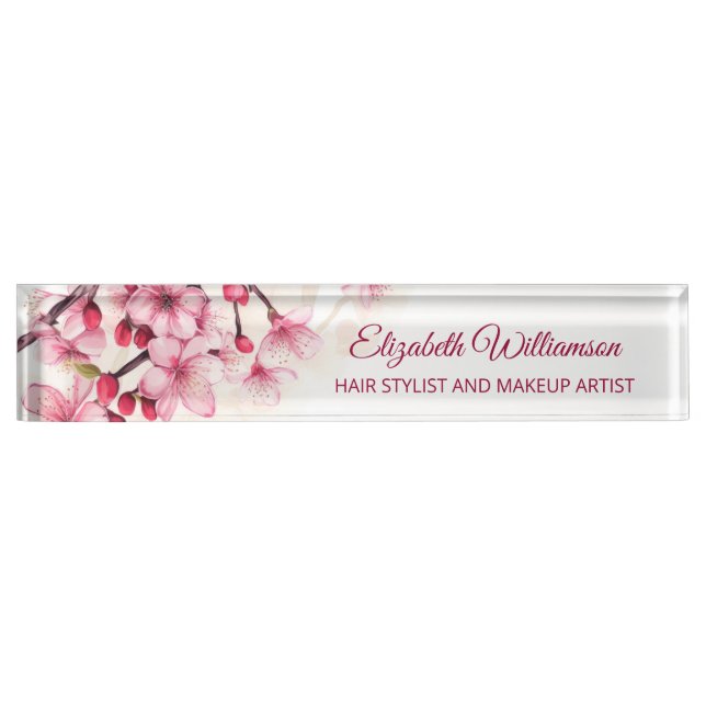 Floral Cherry Blossom Pink White  Nameplate (Front)