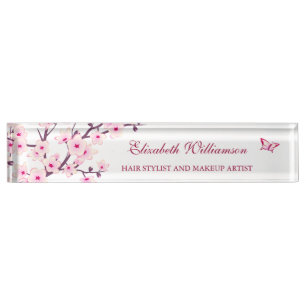 Floral Cherry Blossom Pink White  Nameplate